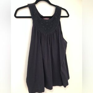 Black Anthropologie Tank - Stitched/Textured Neckline Design - 100% Cotton - XL